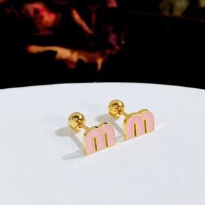 Dainty Pink Letter M Charm‎ Stud Earrings Stianless steel